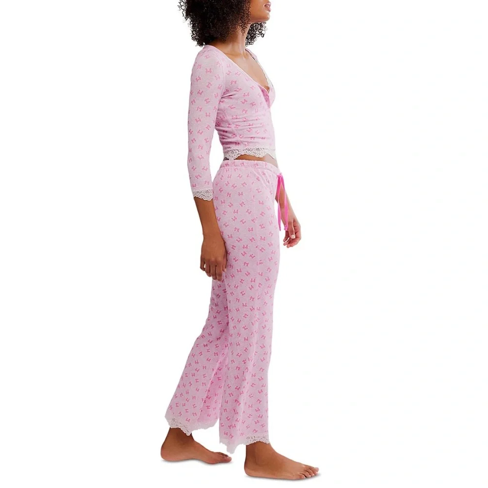 Free People Women's Stolen Dance Classic Fit Pajama Set Candy Lilac Combo Small